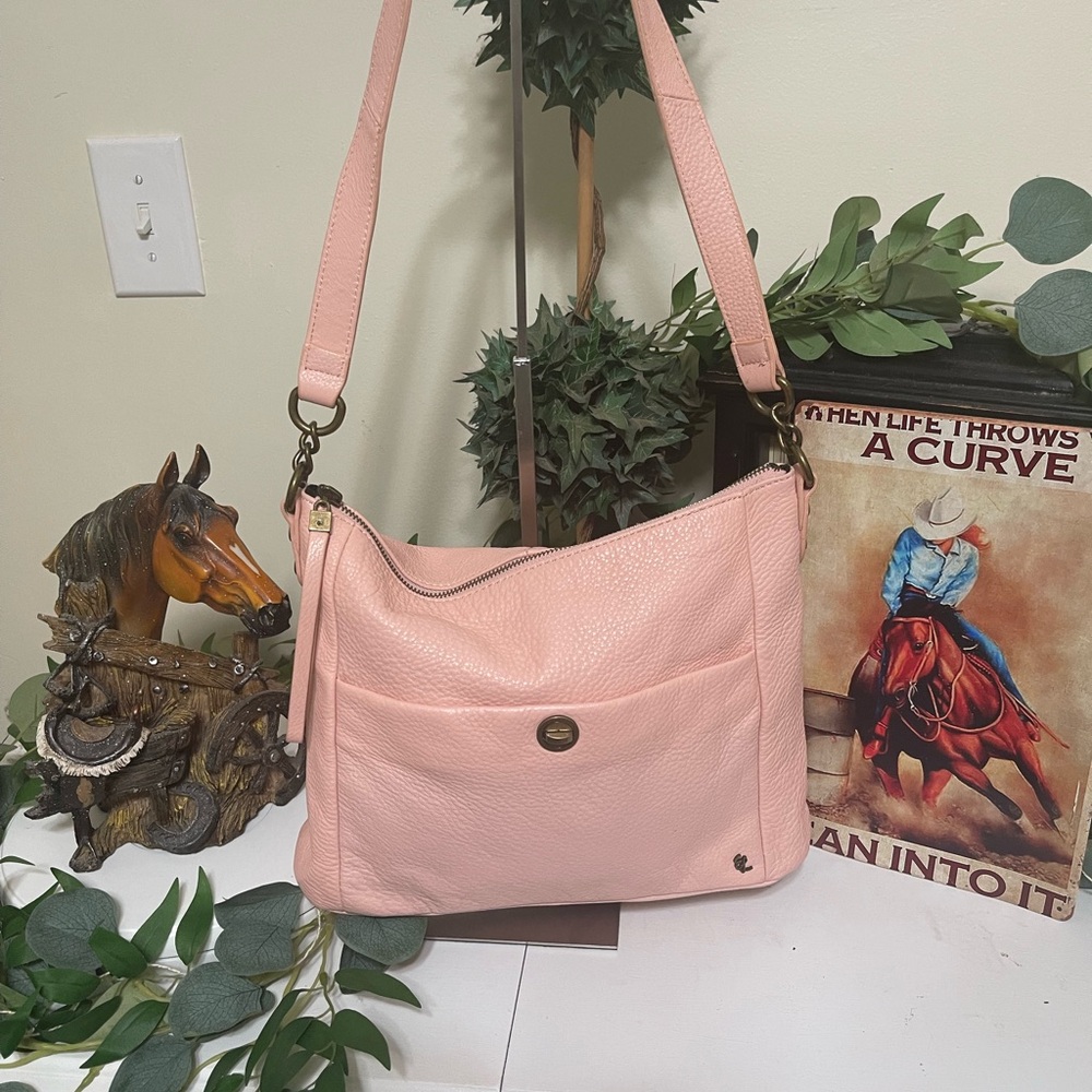 Elliott Lucca Coraline Pink pebbled Leather Handbag with Gold hardware